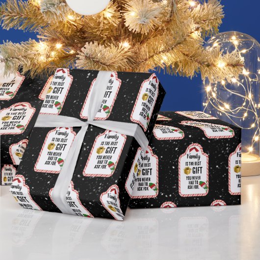 ファミリークリスマスキャンディーケーンギフトラベル ラッピングペーパー (クリスマス)