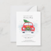 ファミリークリスマスクラシックパーティーレッドカーとツリー ノートカード (正面)