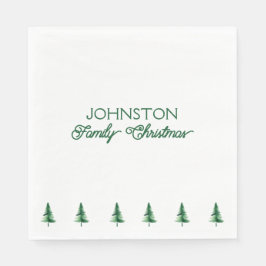 ファミリークリスマスグリーンウォーターカラーパインツリー スタンダードランチョンナプキン