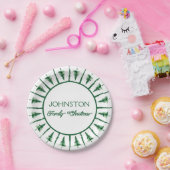 ファミリークリスマスグリーンウォーターカラーパインツリー ペーパープレート (パーティー)