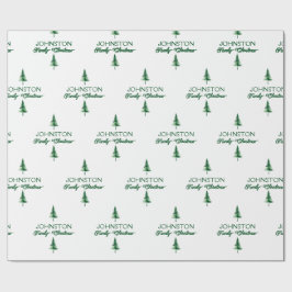 ファミリークリスマスグリーンウォーターカラーパインツリー ラッピングペーパー