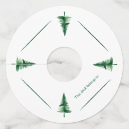 ファミリークリスマスグリーンウォーターカラーパインツリー ワイングラスタグ