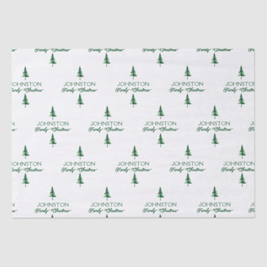 ファミリークリスマスグリーンウォーターカラーパインツリー 薄葉紙 (正面)