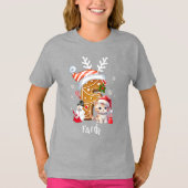 ファミリークリスマスサンタギンガーブレッドアルファベットFガール Tシャツ (正面)