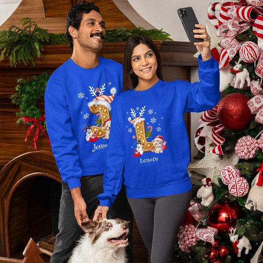 ファミリークリスマスサンタギンガーブレッドアルファベットLメンズ スウェットシャツ