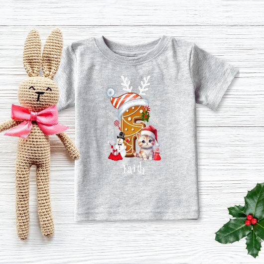 ファミリークリスマスサンタギンガーブレッドレターファーガール ベビーTシャツ
