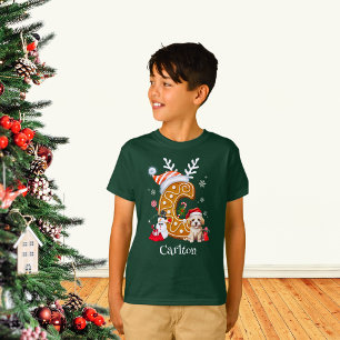 ファミリークリスマスサンタギンガーブレッドレターCボーイ Tシャツ