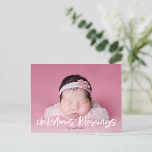 ファミリークリスマスシンプルフォトモダンかわいい子どもたち シーズンポストカード (スタンド正面)