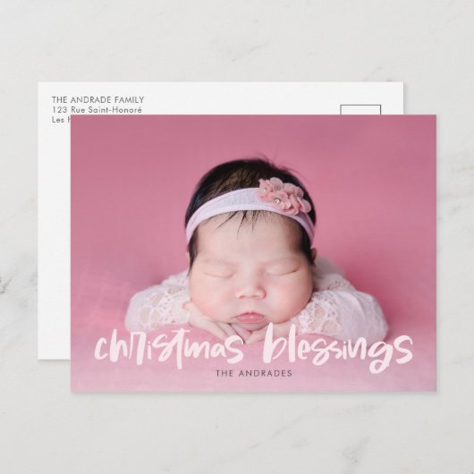 ファミリークリスマスシンプルフォトモダンかわいい子どもたち シーズンポストカード (正面/裏面)