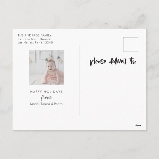 ファミリークリスマスシンプルフォトモダンかわいい子どもたち シーズンポストカード (裏面)