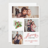 ファミリークリスマススリーフォトコラージホリデーカード 招待状 (正面/裏面)