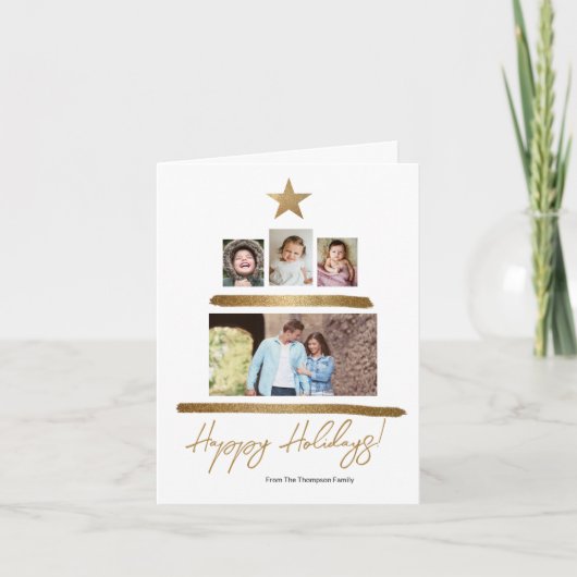 ファミリークリスマスツリーデザイン4枚の写真コラージュ シーズンカード (正面)