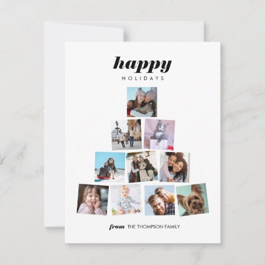 ファミリークリスマスツリー写真コラージホリデーカード 招待状 (正面)