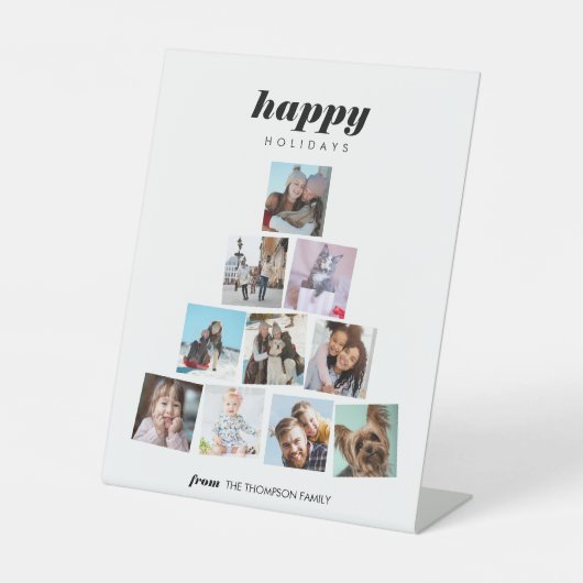 ファミリークリスマスツリー写真コラージュホリデー 台座サイン (正面)