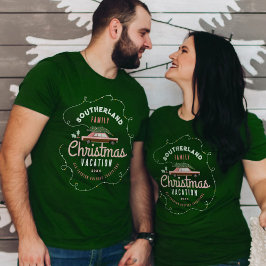 ファミリークリスマスバケーションレトロピンクヴィンテージカー Tシャツ