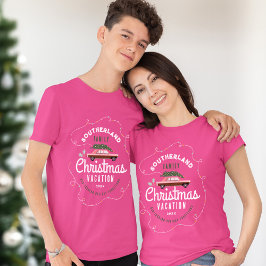 ファミリークリスマスバケーションレトロピンクヴィンテージカー Tシャツ