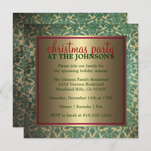 ファミリークリスマスパーティの招待状 招待状 (正面/裏面)
