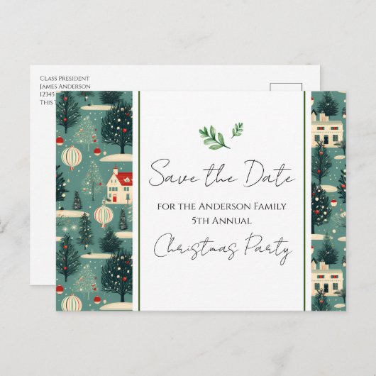 ファミリークリスマスパーティーレトロビレッジセーブ日付 ポストカード (正面/裏面)