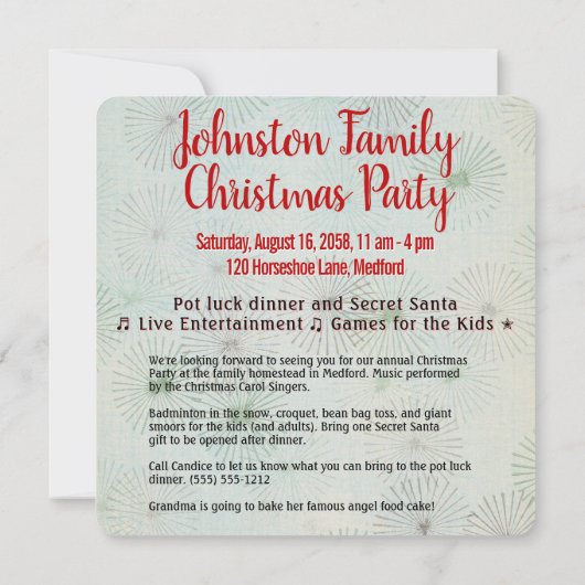 ファミリークリスマスパーティー発表招待状 招待状 (裏面)