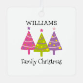 ファミリークリスマスピンクパーソナライズされたの木 メタルオーナメント (正面)