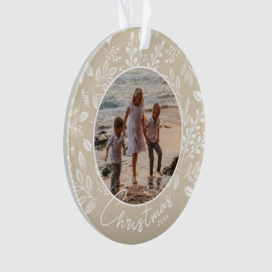 ファミリークリスマスフォトアイボリーアクリル オーナメント (正面)
