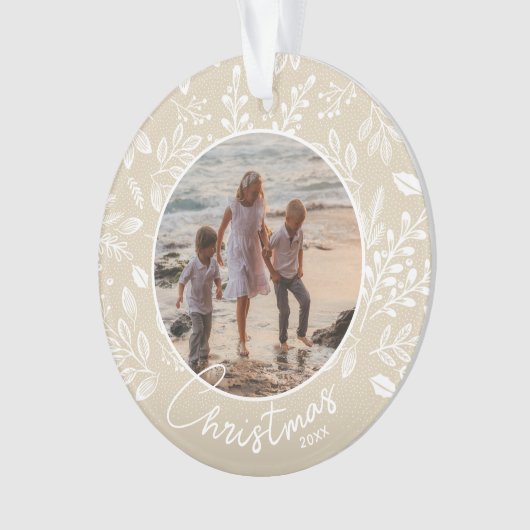 ファミリークリスマスフォトアイボリーアクリル オーナメント (正面)