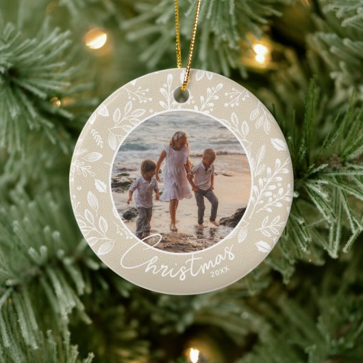 ファミリークリスマスフォトアイボリーセラミックオーナメント セラミックオーナメント (ツリー)