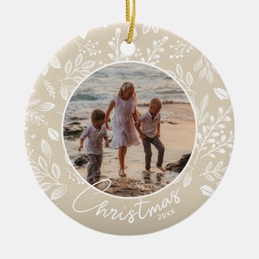 ファミリークリスマスフォトアイボリーセラミックオーナメント セラミックオーナメント (正面)