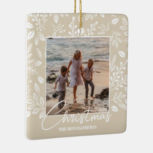 ファミリークリスマスフォトアイボリー セラミックオーナメント (右)