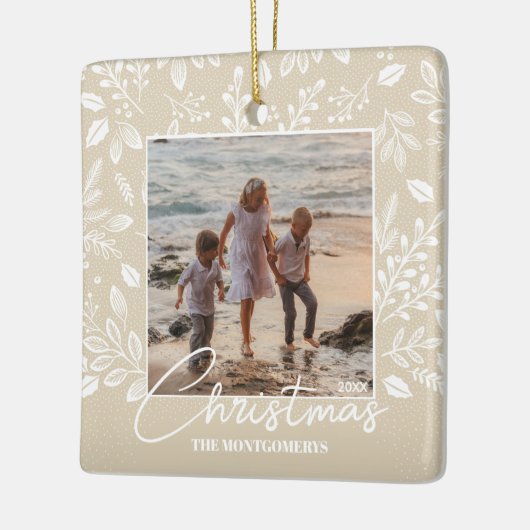ファミリークリスマスフォトアイボリー セラミックオーナメント (左)