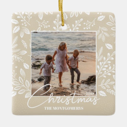 ファミリークリスマスフォトアイボリー セラミックオーナメント (正面)