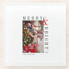 ファミリークリスマスフォトカモダンードスクリプトホリデー ガラスコースター