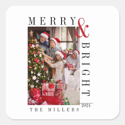 ファミリークリスマスフォトカモダンードスクリプトホリデー スクエアシール (正面)