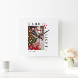 ファミリークリスマスフォトカモダンードスクリプトホリデー スクエア壁時計