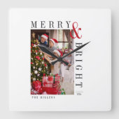 ファミリークリスマスフォトカモダンードスクリプトホリデー スクエア壁時計 (正面)