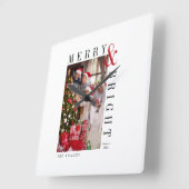 ファミリークリスマスフォトカモダンードスクリプトホリデー スクエア壁時計 (傾斜)