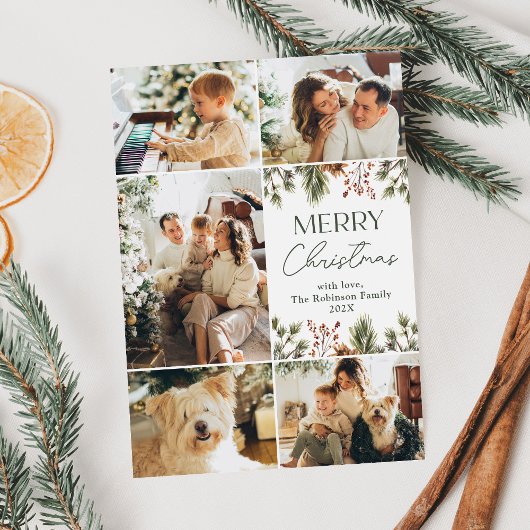 ファミリークリスマスフォトコラージンググリーン シーズンカード