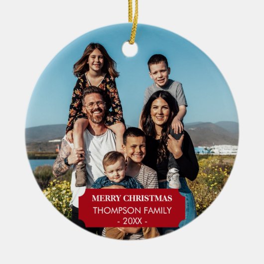 ファミリークリスマスフォトポートレートクリスマス セラミックオーナメント (正面)