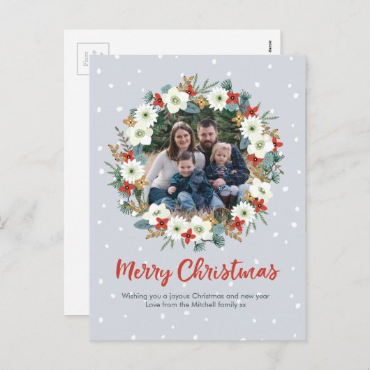 ファミリークリスマスフローラリースカードはがき シーズンポストカード (正面/裏面)