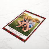 ファミリークリスマスプレッドフォトススススススチュワートタータンチェックシルバー 箔シーズンカード (回転した状態)