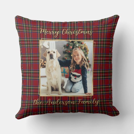 ファミリークリスマスプレドパーソナライズされた金ゴールド2写真 クッション (裏面)