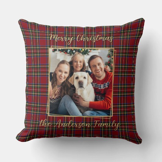ファミリークリスマスプレドパーソナライズされた金ゴールド2写真 クッション (正面)