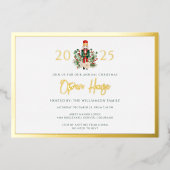 ファミリークリスマスホリデーズオープンハウスパーティー金ゴールド 箔招待状 (正面)