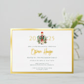 ファミリークリスマスホリデーズオープンハウスパーティー金ゴールド 箔招待状 (立ち正面)