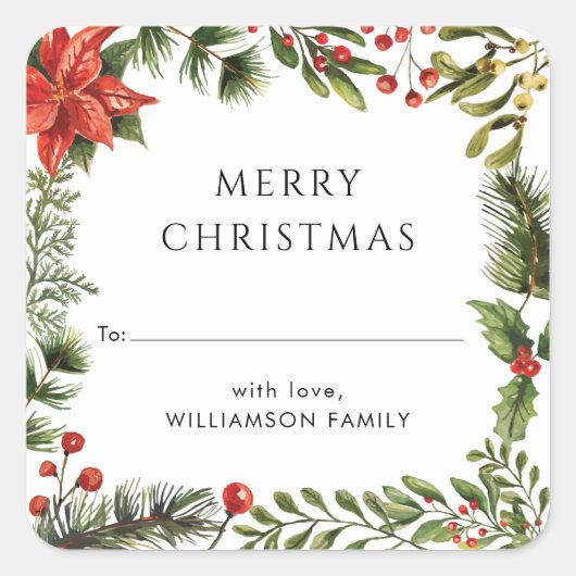 ファミリークリスマスホリデーズボタニカルエレガント スクエアシール (正面)