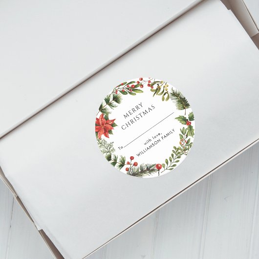 ファミリークリスマスホリデーズボタニカルモダン ラウンドシール