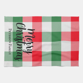 ファミリークリスマスホワイトグリーンと赤バッファロープレイド キッチンタオル