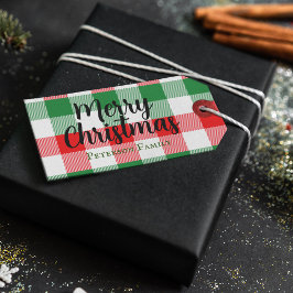 ファミリークリスマスホワイトグリーンと赤バッファロープレイド ギフトタグ