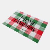 ファミリークリスマスホワイトグリーンと赤バッファロープレイド ドアマット (アングル)