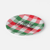 ファミリークリスマスホワイトグリーンと赤バッファロープレイド ペーパープレート (アングル)